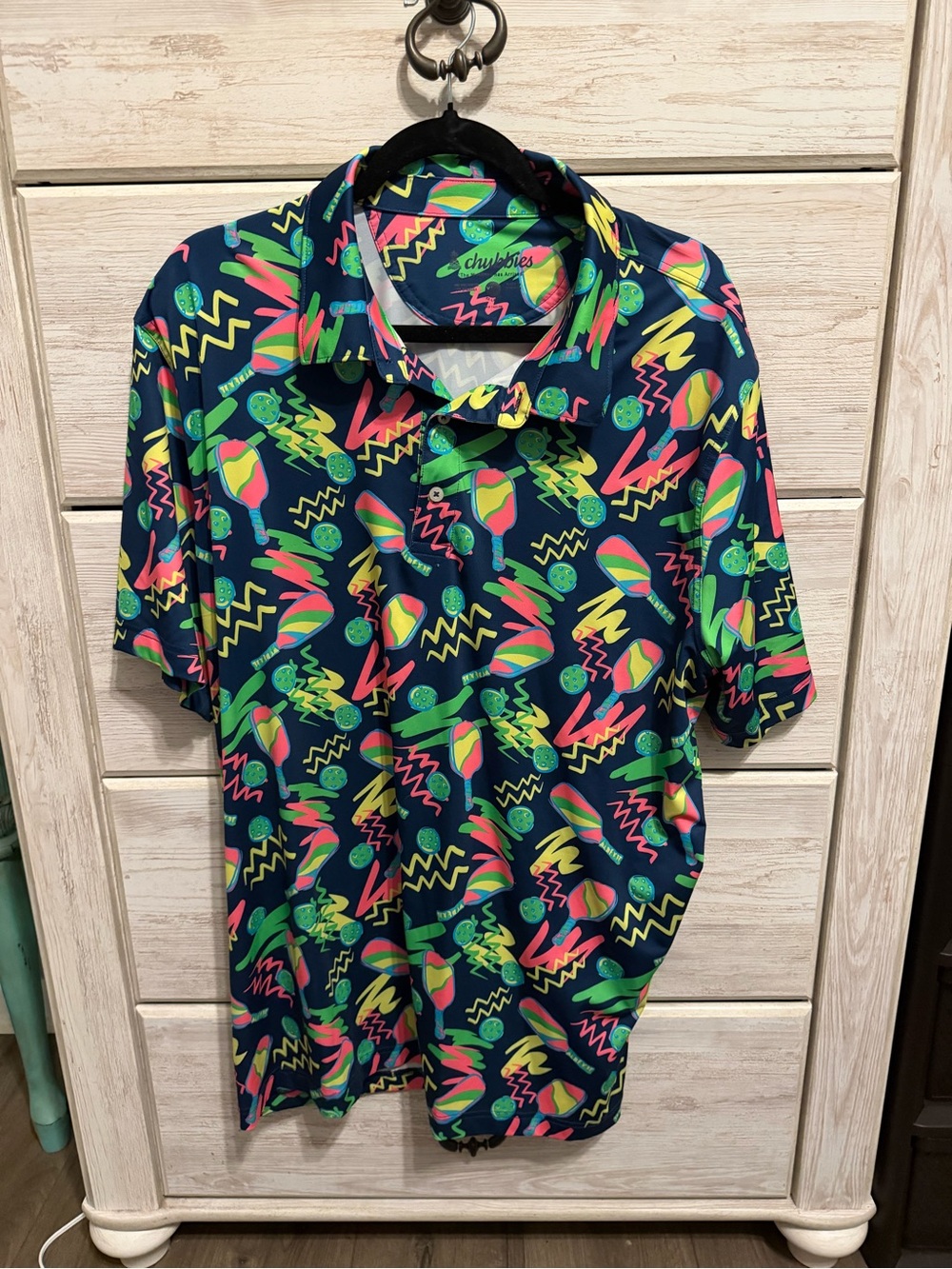 chubbies Navy Polo with Neon Pickleball Design
